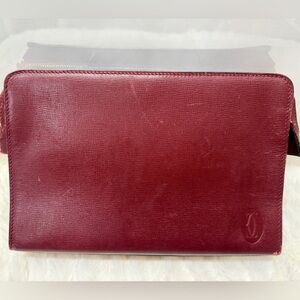 CARTIER Clutch Textured Bordeaux Leather